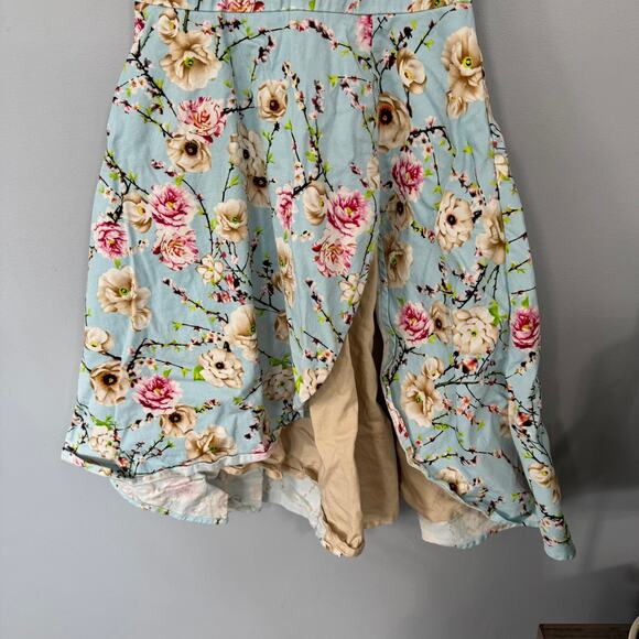 Unbranded Blue Retro Bow Front Rockabilly Style Floral Tea Dress Size Medium - Picture 2 of 9